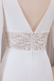 Ivory Deep V-neck Long Sleeves Lace Mermaid Bridal Dress