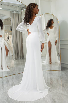 Simple Ivory Ruffled Long Sleeves Boho Wedding Dress