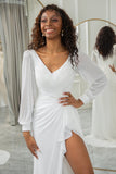 Simple Ivory Ruffled Long Sleeves Boho Wedding Dress