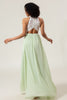 Load image into Gallery viewer, A-Line Halter Neck Dusty Sage Lace and Chiffon Long Bridesmaid Dress