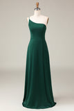 Black A-Line Chiffon One Shoulder Floor Length Bridesmaid Dress