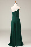 Black A-Line Chiffon One Shoulder Floor Length Bridesmaid Dress