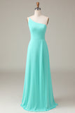 Black A-Line Chiffon One Shoulder Floor Length Bridesmaid Dress