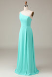 Black A-Line Chiffon One Shoulder Floor Length Bridesmaid Dress