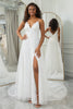 Load image into Gallery viewer, Ivory A-Line Sweep Train Lace Wedding Dress with Slit