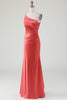 Load image into Gallery viewer, Terracotta Sheath One Shoulder Floor-Length Pleated Satin Bridesmaid Dress