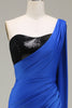 Load image into Gallery viewer, Royal Blue One Shoulder Satin and Sequin Mermaid Pleated Formal Dress with Slit