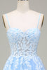 Load image into Gallery viewer, Tulle A-Line Spaghetti Straps Sky Blue Formal Dress with Appliques