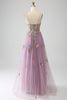 Load image into Gallery viewer, Mauve A-Line Spaghetti Straps Tulle Long Formal Dress With Embroidery