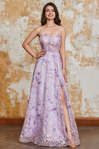 Gorgeous A Line Spaghetti Straps Light Purple Long Formal Dress with Appliques