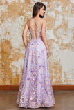 Gorgeous A Line Spaghetti Straps Light Purple Long Formal Dress with Appliques