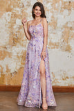 Gorgeous A Line Spaghetti Straps Light Purple Long Formal Dress with Appliques