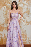 Gorgeous A Line Spaghetti Straps Light Purple Long Formal Dress with Appliques