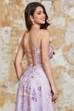 Gorgeous A Line Spaghetti Straps Light Purple Long Formal Dress with Appliques