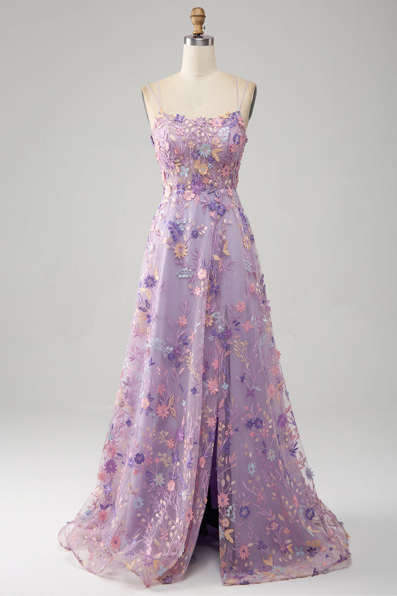 Load image into Gallery viewer, Mauve A-Line Spaghetti Straps Long Formal Dress with Appliques