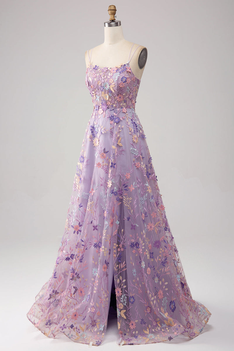 Load image into Gallery viewer, Mauve A-Line Spaghetti Straps Long Formal Dress with Appliques