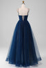 Load image into Gallery viewer, Navy V-Neck Long Beaded Tulle Formal Dresses With Pleated