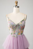 Mauve A-Line Corset Tiered Long Formal Dress With Appliques