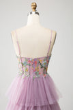 Mauve A-Line Corset Tiered Long Formal Dress With Appliques