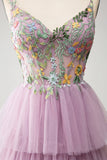 Mauve A-Line Corset Tiered Long Formal Dress With Appliques