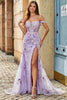 Load image into Gallery viewer, Mauve Off The Shoulder Split Front Long Mermaid Formal Dress With Appliques