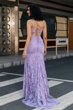 Stylish Mermaid Spaghetti Straps Lilac Long Formal Dress with Slit