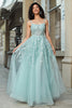 Load image into Gallery viewer, Gorgeous A Line Spaghetti Straps Mint Corset Formal Dress with Appliques
