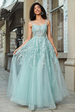 Gorgeous A Line Spaghetti Straps Mint Corset Formal Dress with Appliques