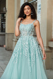 Gorgeous A Line Spaghetti Straps Mint Corset Formal Dress with Appliques