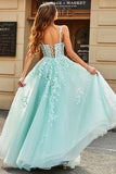 Mint Ball-Gown Detachable Sleeves Beaded Formal Dresses With Appliques