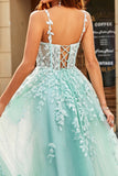 Mint Ball-Gown Detachable Sleeves Beaded Formal Dresses With Appliques