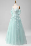 Mint Off The Shoulder Beaded Formal Dresses With Appliques