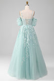 Mint Off The Shoulder Beaded Formal Dresses With Appliques