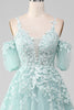 Load image into Gallery viewer, Mint Off The Shoulder Beaded Formal Dresses With Appliques