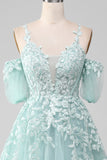 Mint Off The Shoulder Beaded Formal Dresses With Appliques