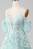 Mint Off The Shoulder Beaded Formal Dresses With Appliques