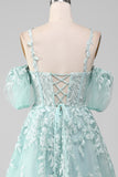 Mint Off The Shoulder Beaded Formal Dresses With Appliques