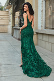 Stylish Mermaid Spaghetti Straps Dark Green Long Formal Dress with Appliques