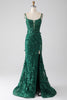 Load image into Gallery viewer, Dark Green Mermaid Spaghetti Straps Long Formal Dress with Appliques