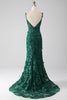 Load image into Gallery viewer, Dark Green Mermaid Spaghetti Straps Long Formal Dress with Appliques