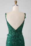 Dark Green Mermaid Spaghetti Straps Long Formal Dress with Appliques