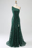 Load image into Gallery viewer, Sparkly Dark Green Beaded Long Mermaid Lace Formal Dress with Slit