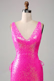 Sparkly Hot Pink Mermaid Formal Dress with Slit