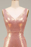 Sparkly Hot Pink Mermaid Formal Dress with Slit