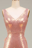 Sparkly Blush Mermaid Formal Dress with Slit