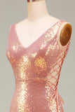 Sparkly Hot Pink Mermaid Formal Dress with Slit