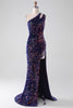 Load image into Gallery viewer, Black Mermaid One Shoulder Sequins Long Formal Dress with Slit