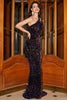 Load image into Gallery viewer, Sparkly Mermaid One Shoulder Black Sequins Long Formal Dress with Slit