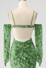 Load image into Gallery viewer, Mermaid Off the Shoulder Olive Printed Long Formal Dress with Split Front