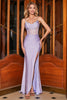 Load image into Gallery viewer, Trendy Mermaid Spaghetti Straps Lilac Corset Formal Dress with Split Front